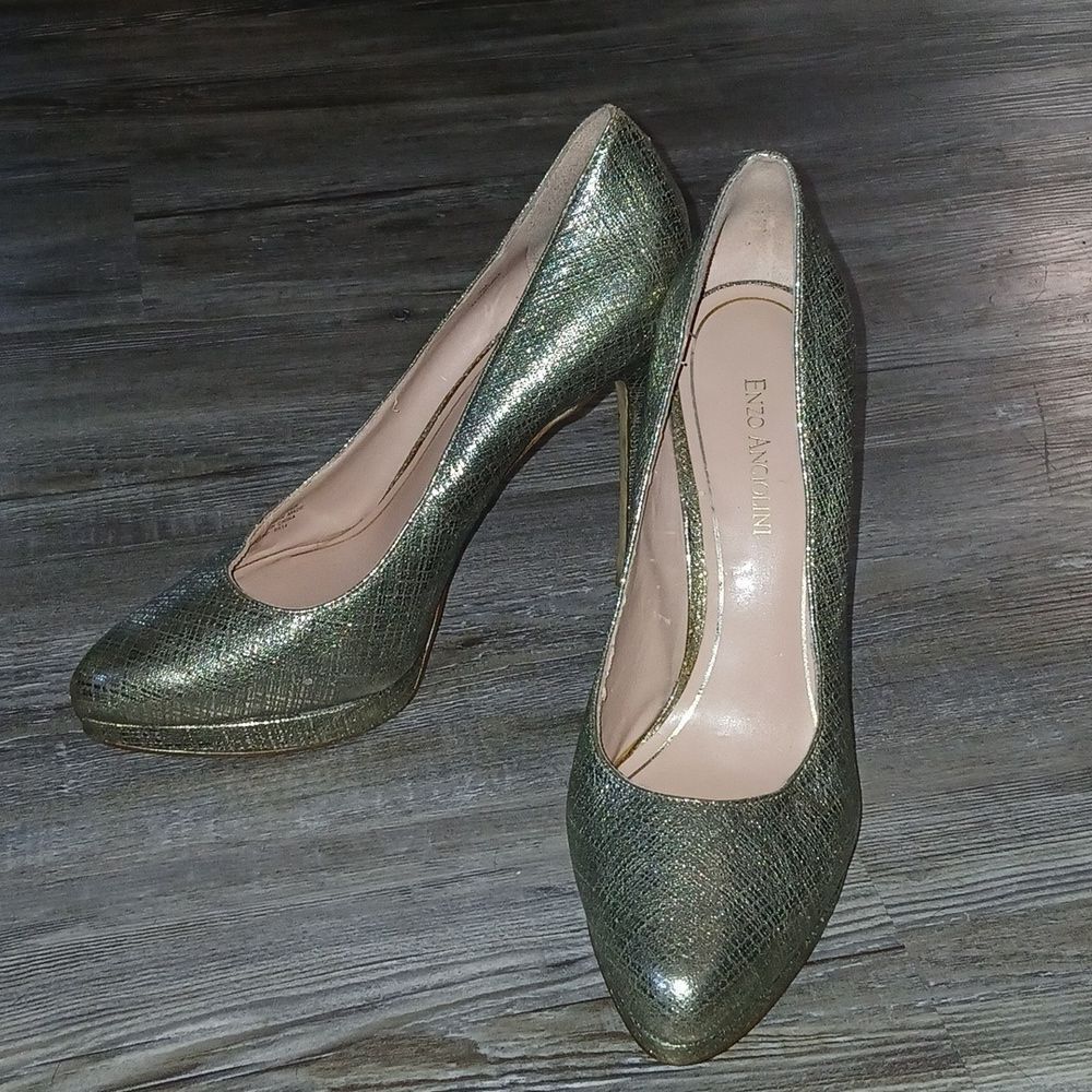 Enzo Angiolini Easamendra leather gold silver sparkle platforms Sz 10